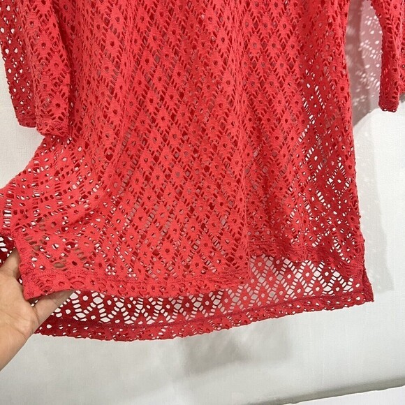 Chico’s Women Open Knit sweater Pullover Cover up Coral/ Orange Size 2 - Picture 7 of 11